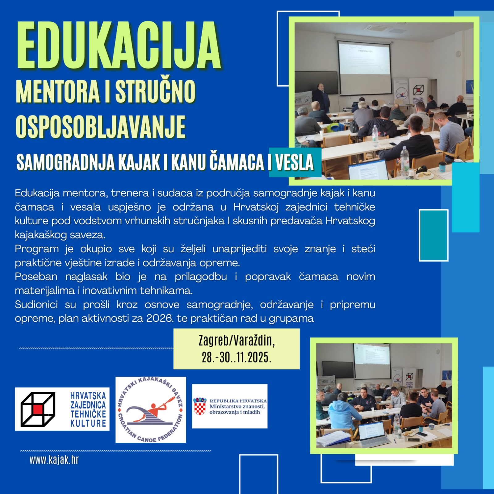 Uspješno održana edukacija mentora, trenera i sudaca iz područja samogradnje kajak i kanu čamaca i vesla!