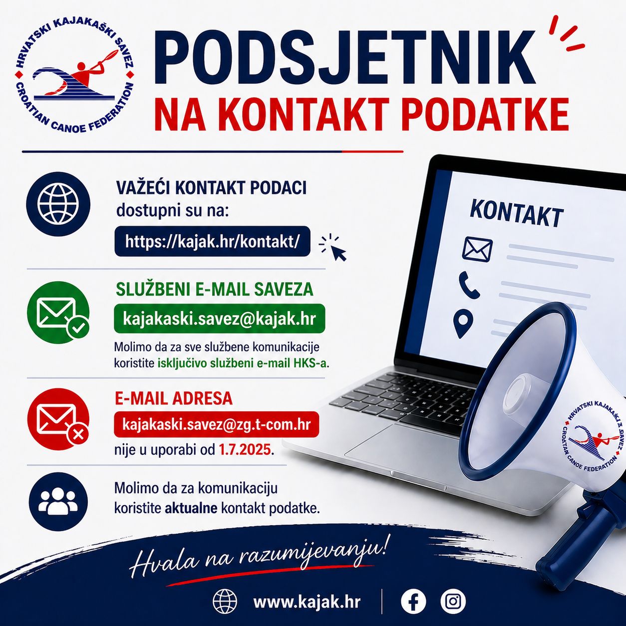 Podsjetnik na važeće kontakt podatke Podsjetnik na važeće kontakt podatke